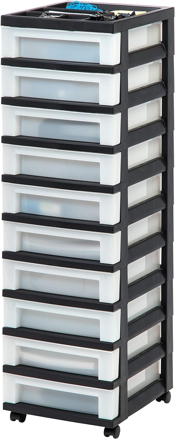 Rolling Plastic Storage Cart with Wheels – Black/Pearl