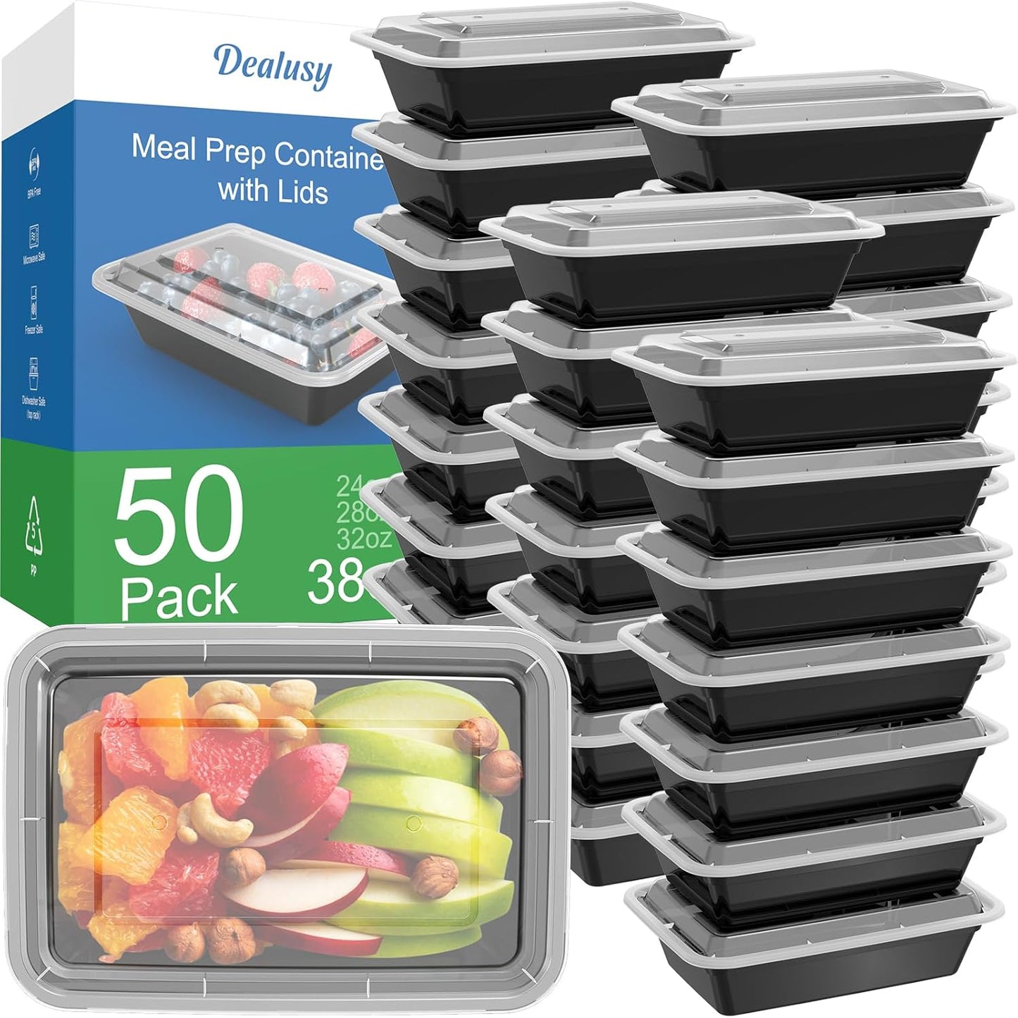 Reusable 50-Pack Meal Prep Containers with Lids (100-Piece Set), Leakproof and Food Safe, Microwave, Freezer, Dishwasher Safe