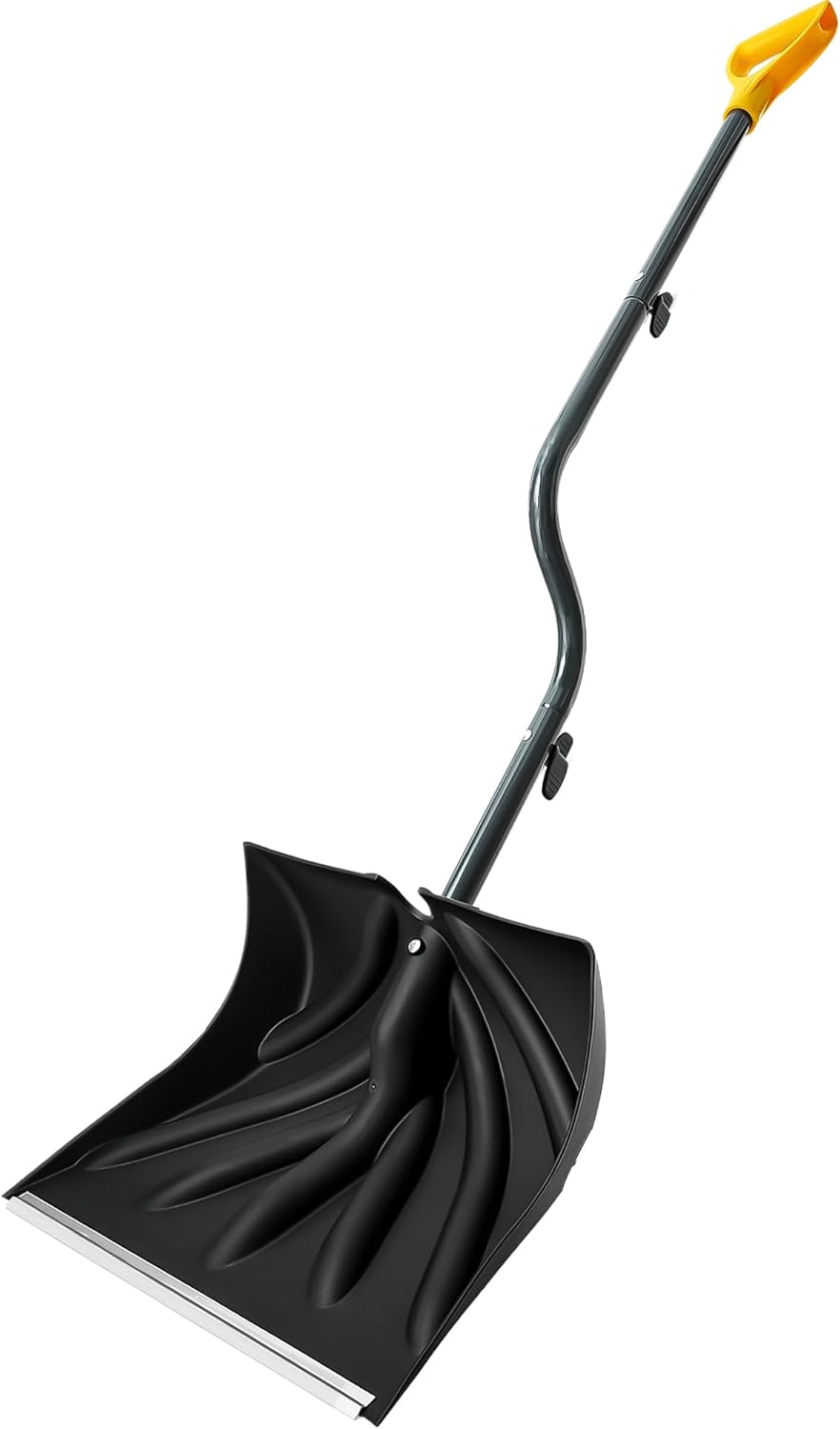 17-Inch Wide Snow Shovel 57” Long with Bent Handle Aluminum Edge Sharp Blade