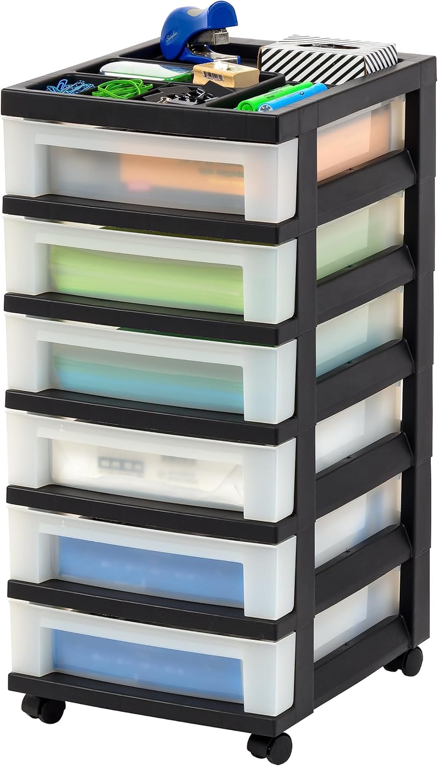 Rolling Plastic Storage Cart with Wheels – Black/Pearl