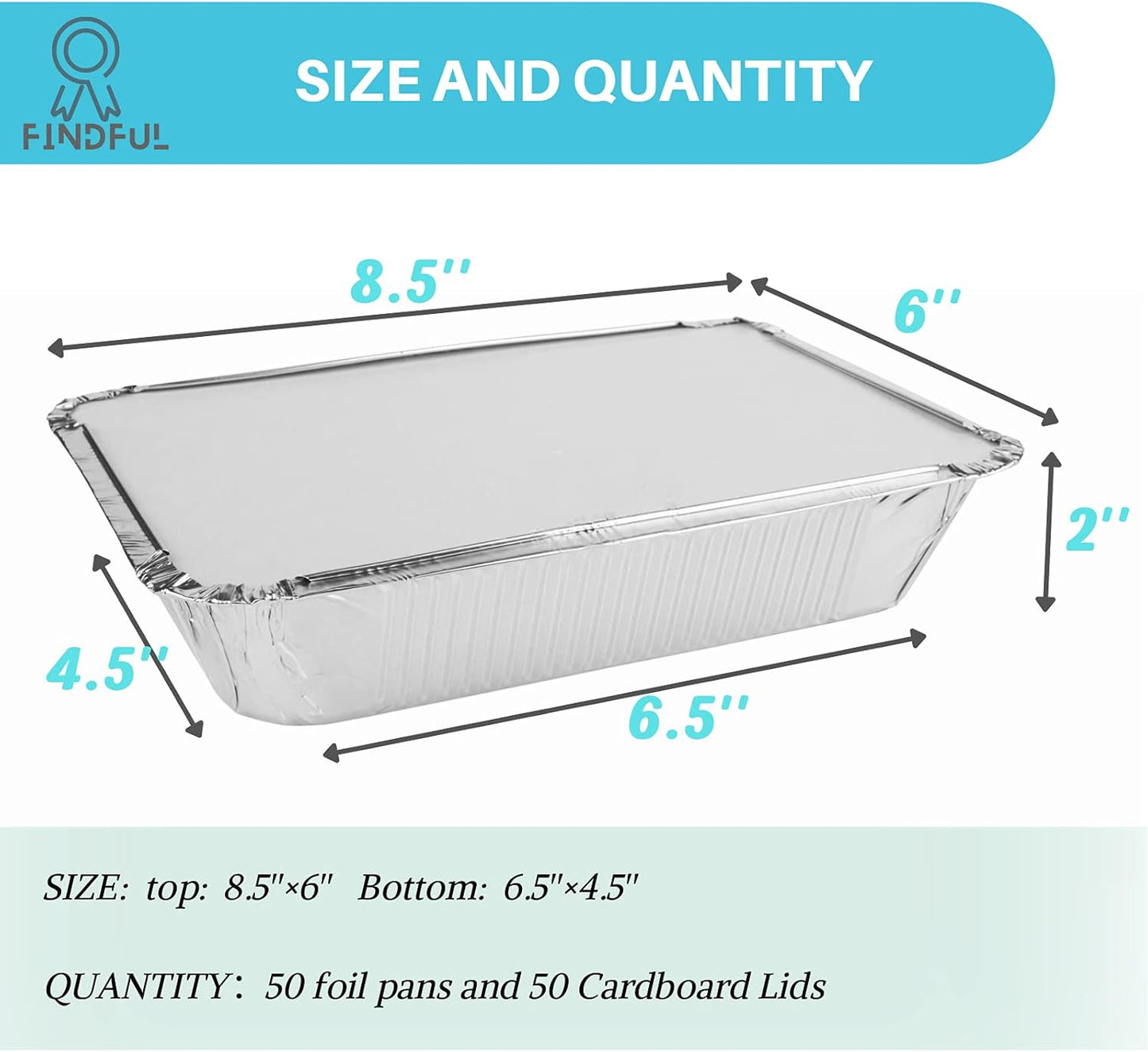 Aluminum Foil Pans with Lids – 50-Pack 8.5" x 6" Disposable Food Containers