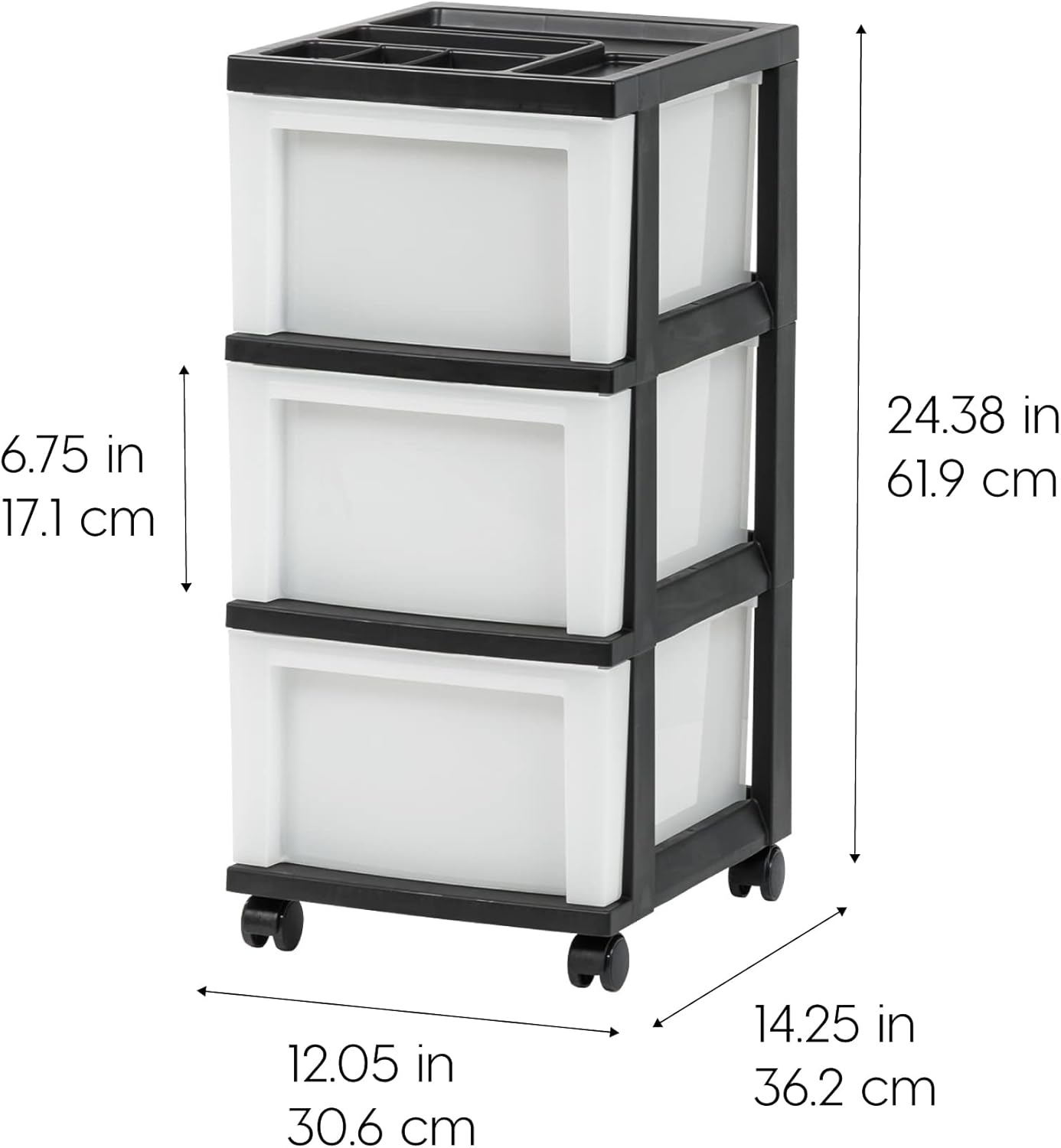 Rolling Plastic Storage Cart with Wheels – Black/Pearl