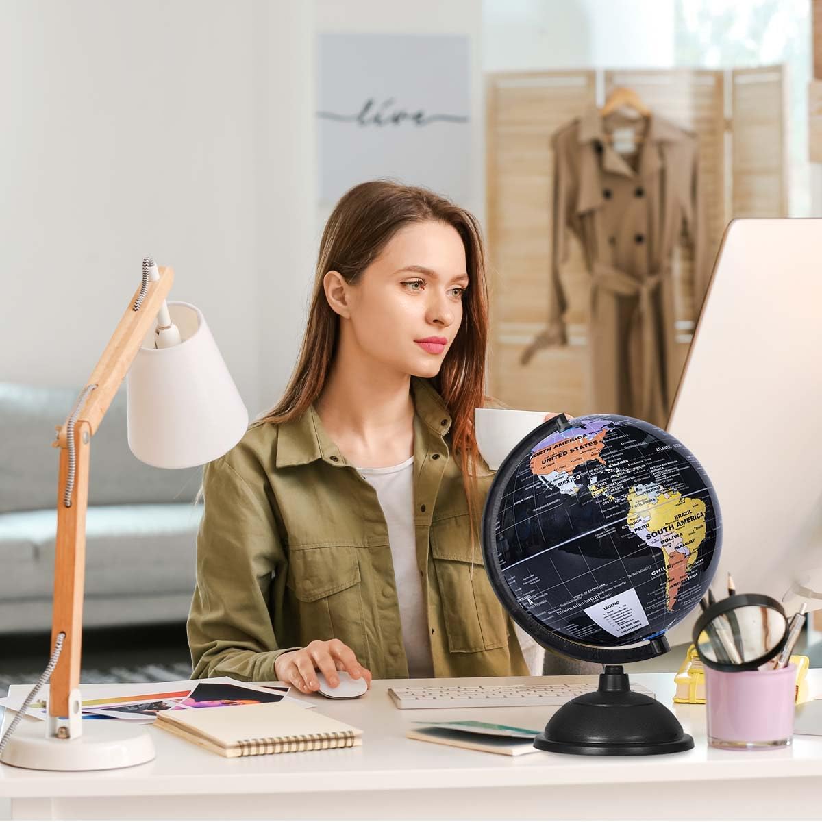 8-Inch World Globe with Stand for Kids' Education and Decor