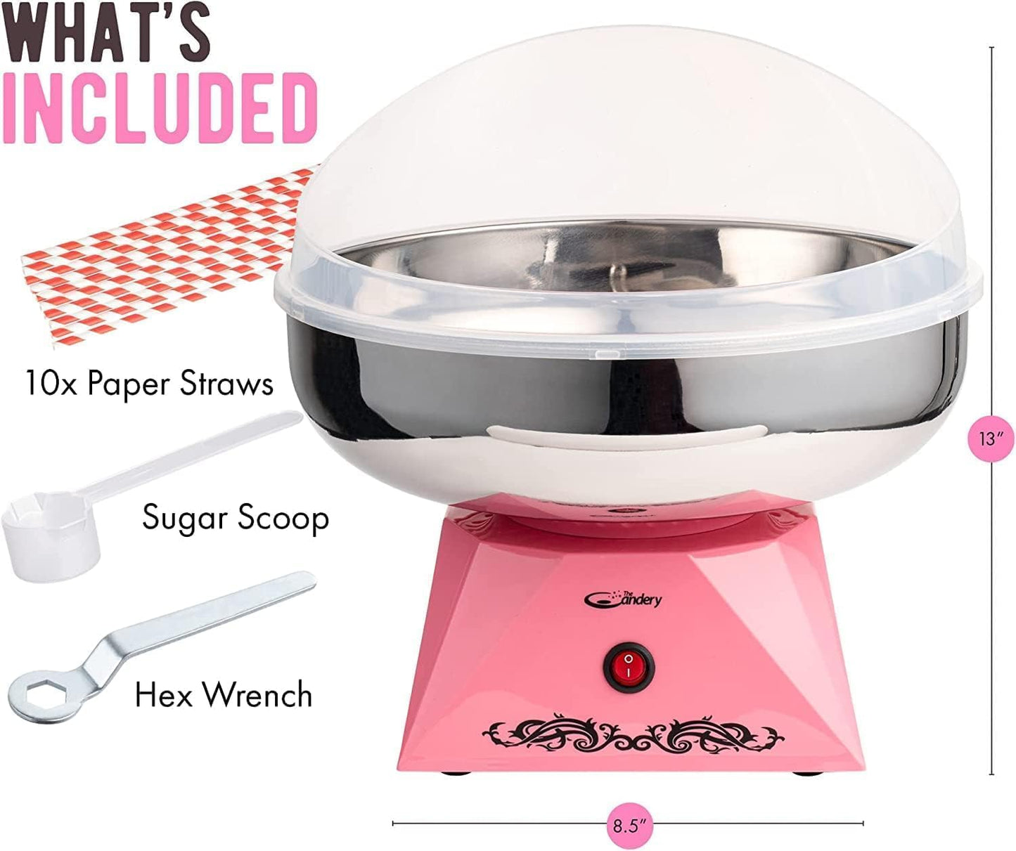 Cotton Candy Machine with Stainless Steel Bowl 2.0 and Floss Bundle-Includes 5 Floss Sugar Flavors 12oz Jars