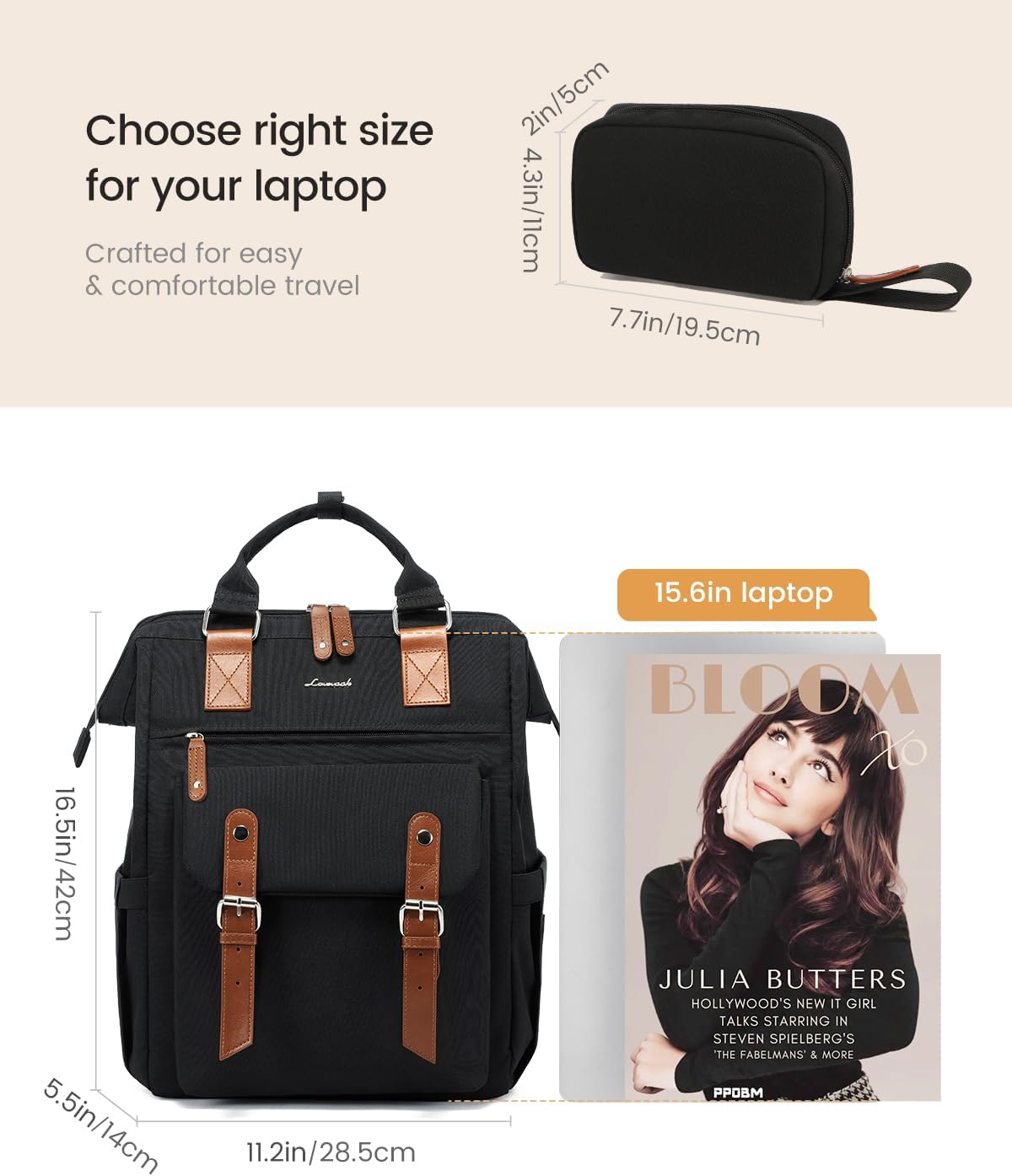 15.6 Inch Backpack for Women, School Work Travel Backpack with Purse