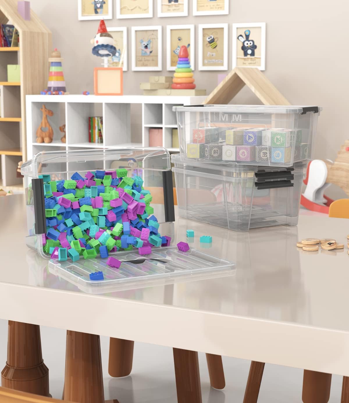 6-Pack Clear Storage Latch Bins - 5-Litre Organizer Boxes with Handles and Lids