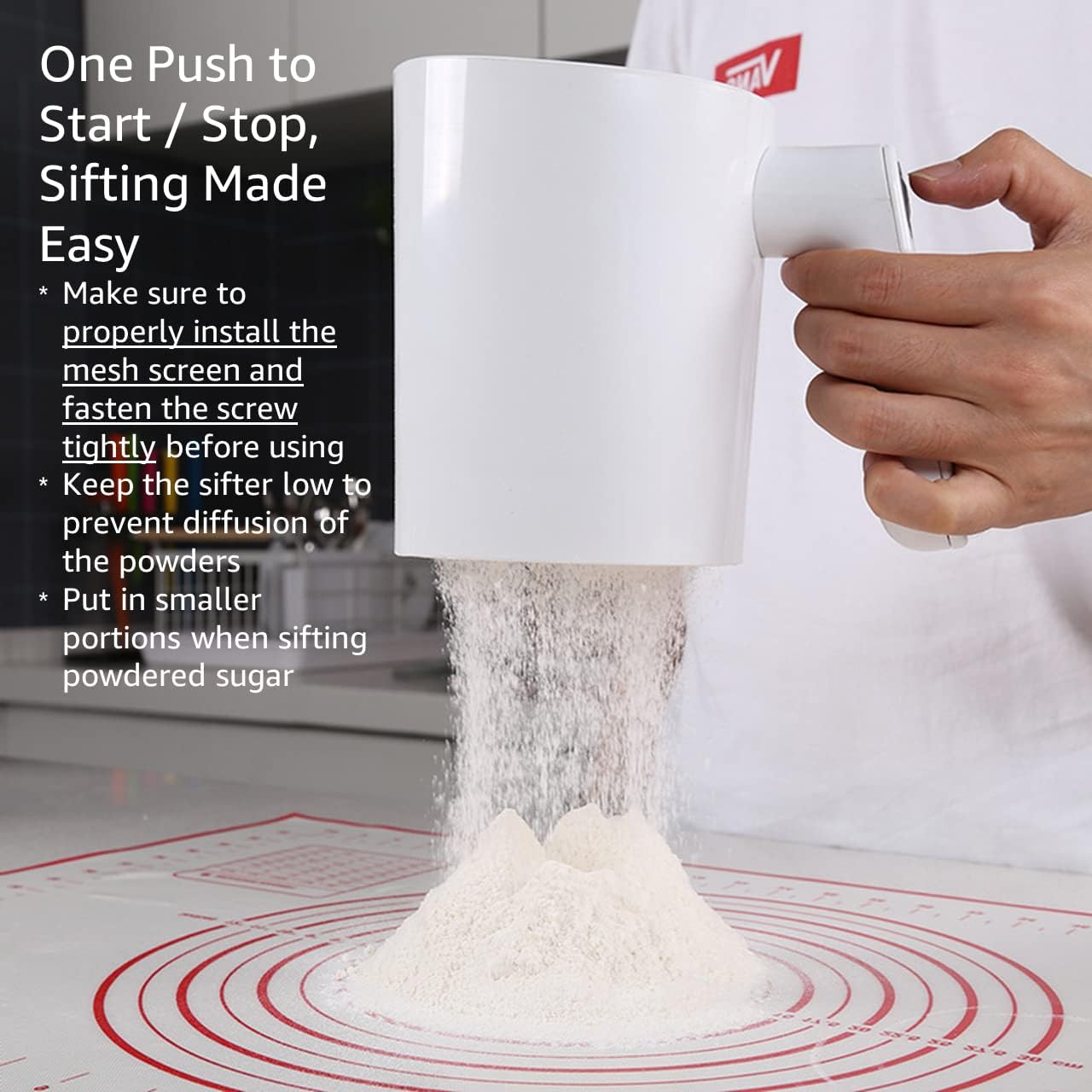 Electric Flour Sifter - 4-Cup, Battery Operated, Easy to Clean