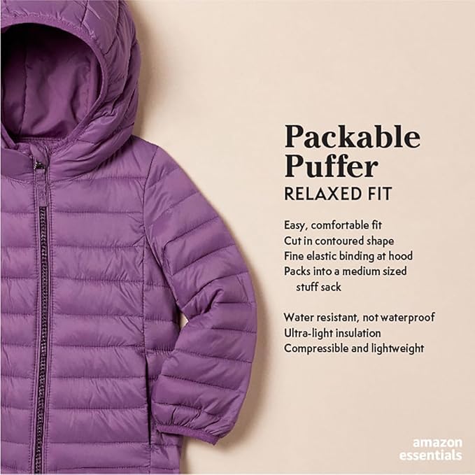 Girls’ & Toddlers’ Lightweight Water-Resistant Packable Hooded Puffer Jacket