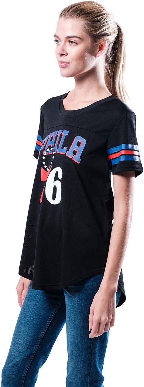Women's Philadelphia 76ers Official NBA Super Soft Mesh Jersey T-Shirt – Black Basketball Fan Tee, Small