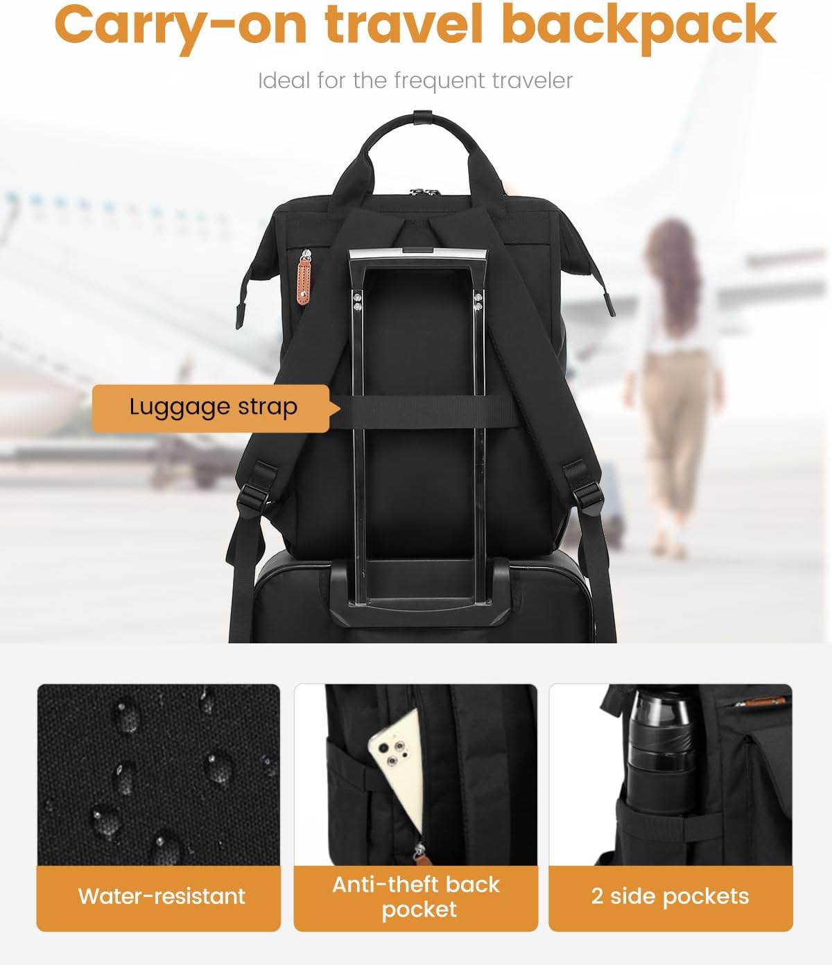 15.6 Inch Backpack for Women, School Work Travel Backpack with Purse