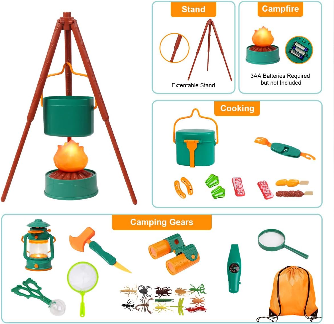 Kids Camping Set with Tent Gift Idea for Boys Age 3,4,5,6 Year Old Birthday