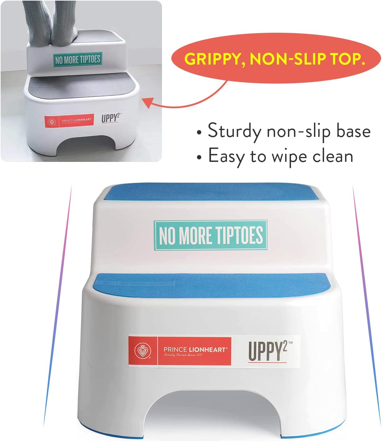 Dual Height Step Stool for Potty Training and Kitchen Use, Non-Slip Top and Sturdy Base
