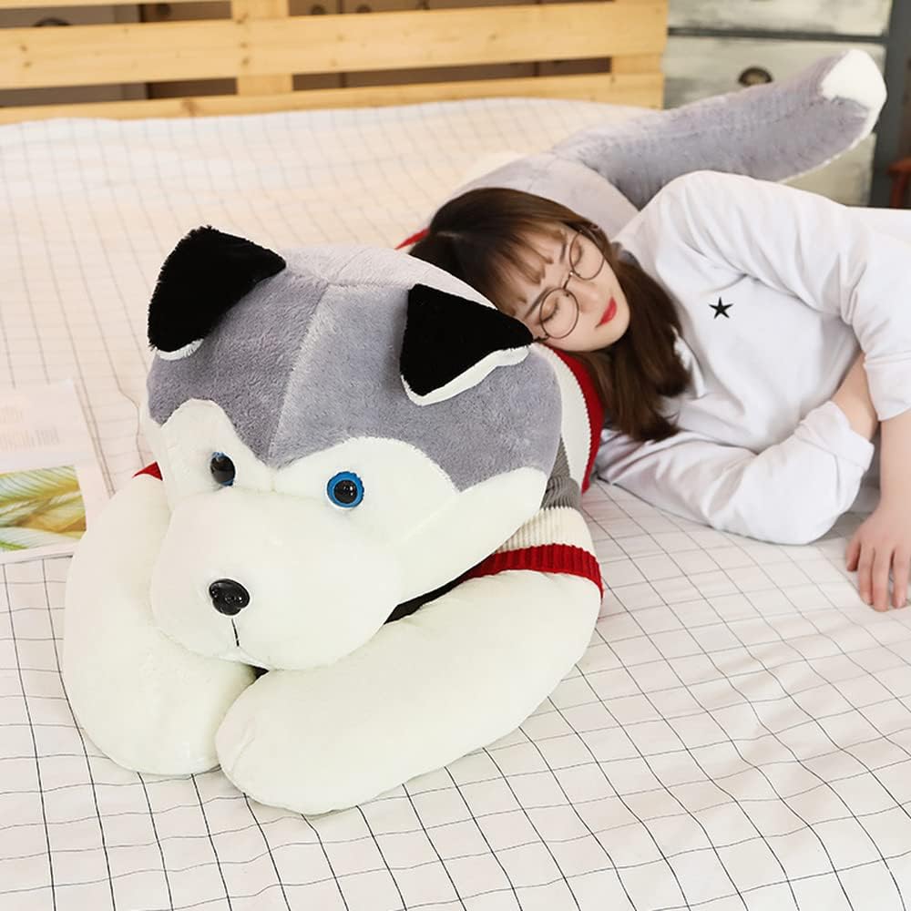 Soft Stuffed Husky Long Pillow Cartoon Animal Doll Sleeping Pillow Cushion