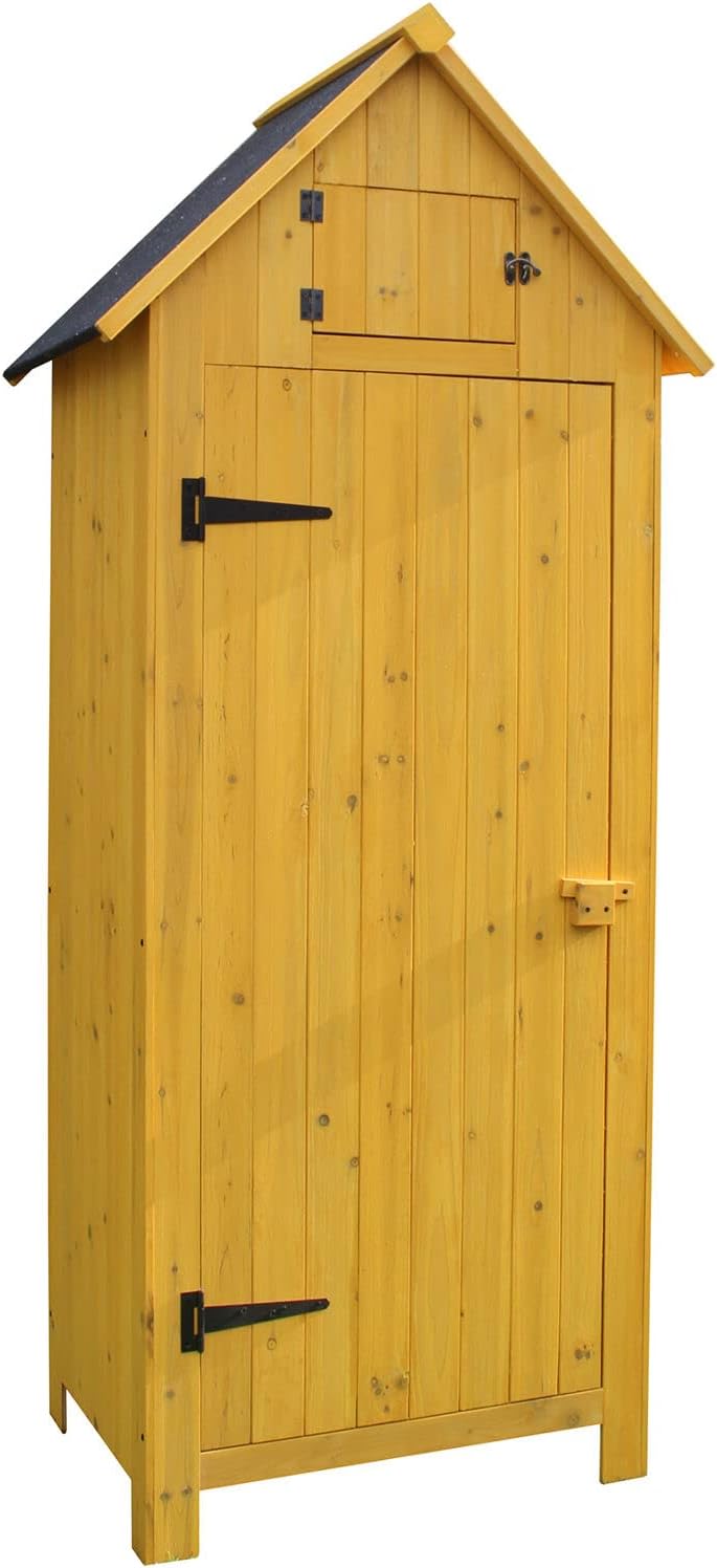 Vertical Outdoor Storage Shed with Shelf and Lock - 8.7 cu. ft. for Tools and Garden Supplies