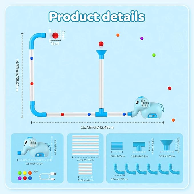 STEM Air-Powered Building Toy – Rechargeable Air Tubes & Turbine Set with 30 Foam Balls (Ages 3–8+)