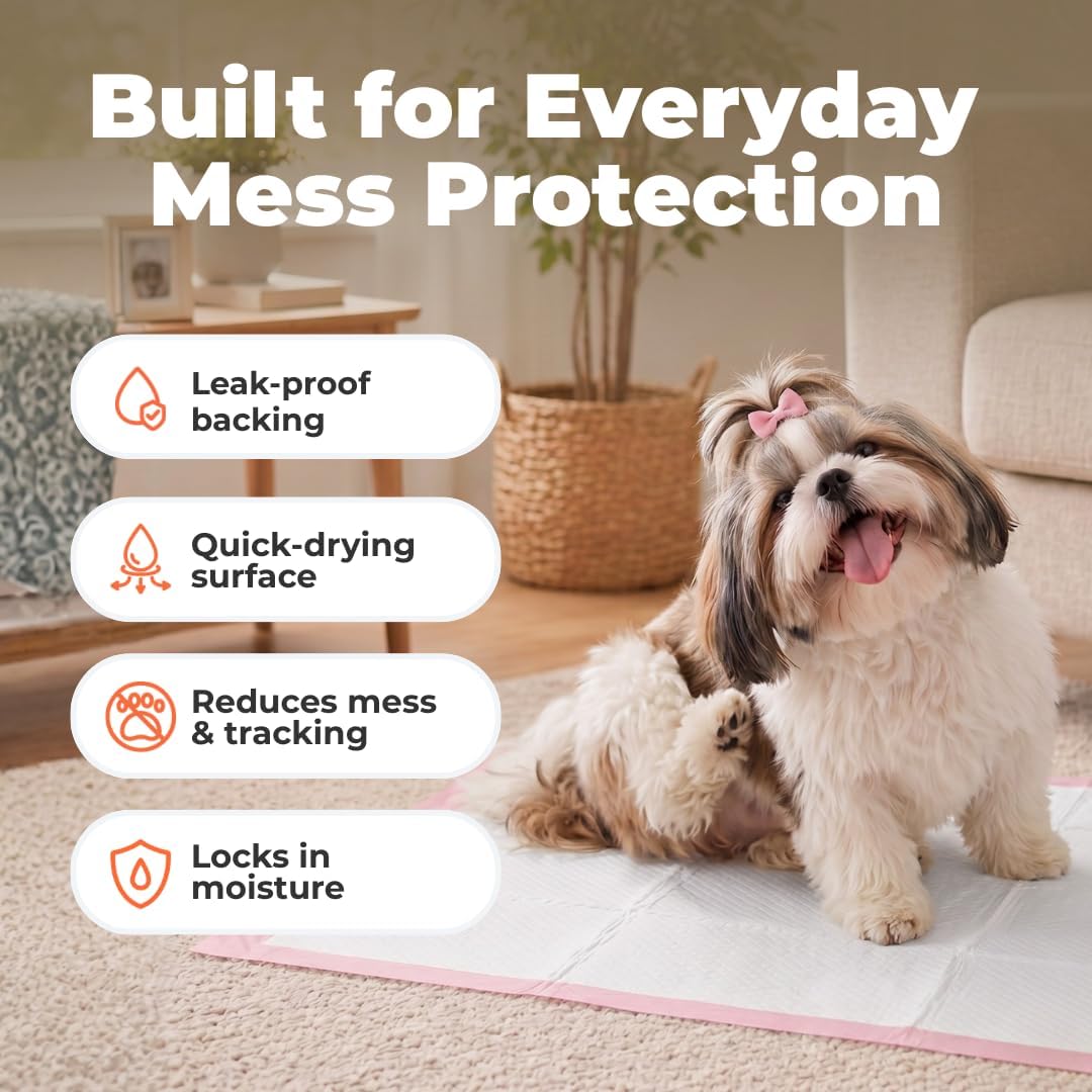 Disposable Puppy Pee Pads β Super Absorbent Dog Training Potty Pads, Baby Pink (100 Count)