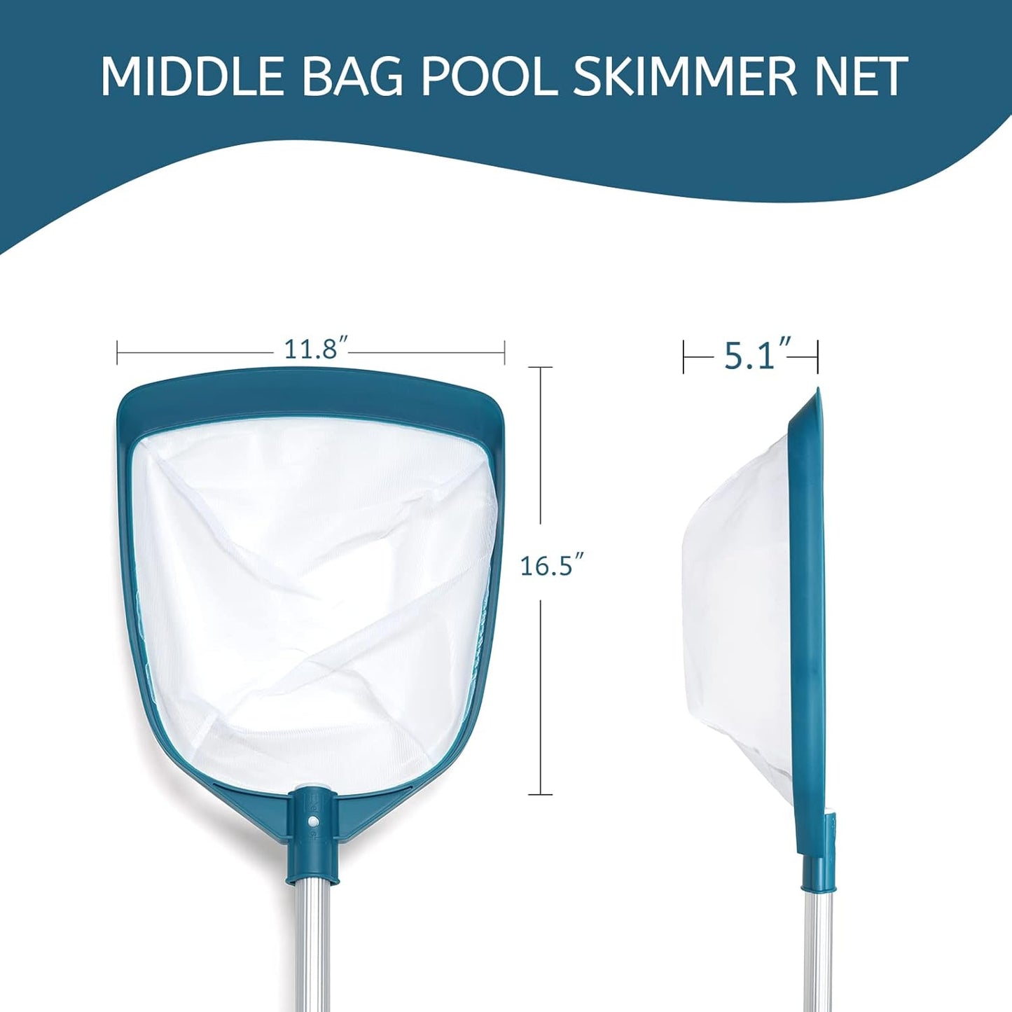 Telescopic Leaf Skimmer with Adjustable Aluminum Pole and Fine Nylon Mesh for Pools and Spas