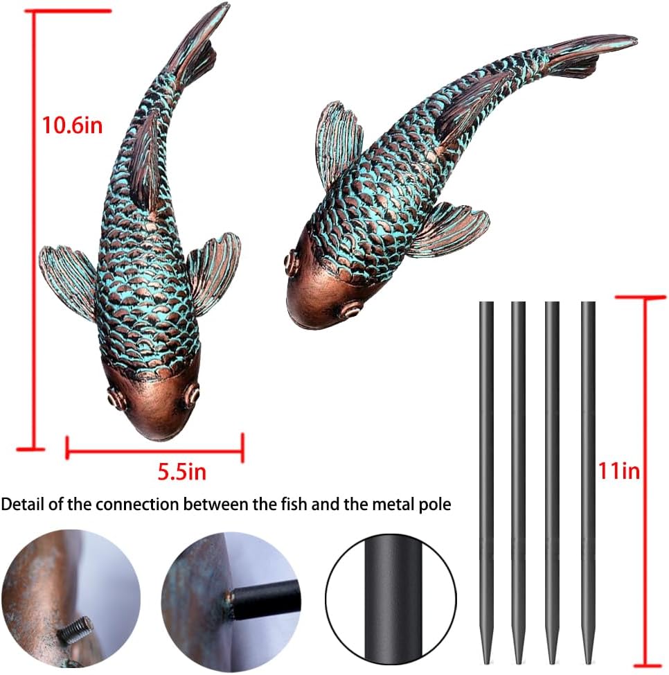 Antique Koi Fish Garden Statue – Outdoor Patio & Pond Sculpture for Backyard or Home Decor