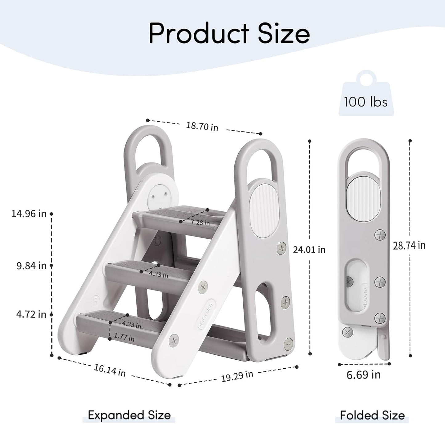 Foldable Kids Step Stool for Bathroom Sink and Potty Training, Non-Slip