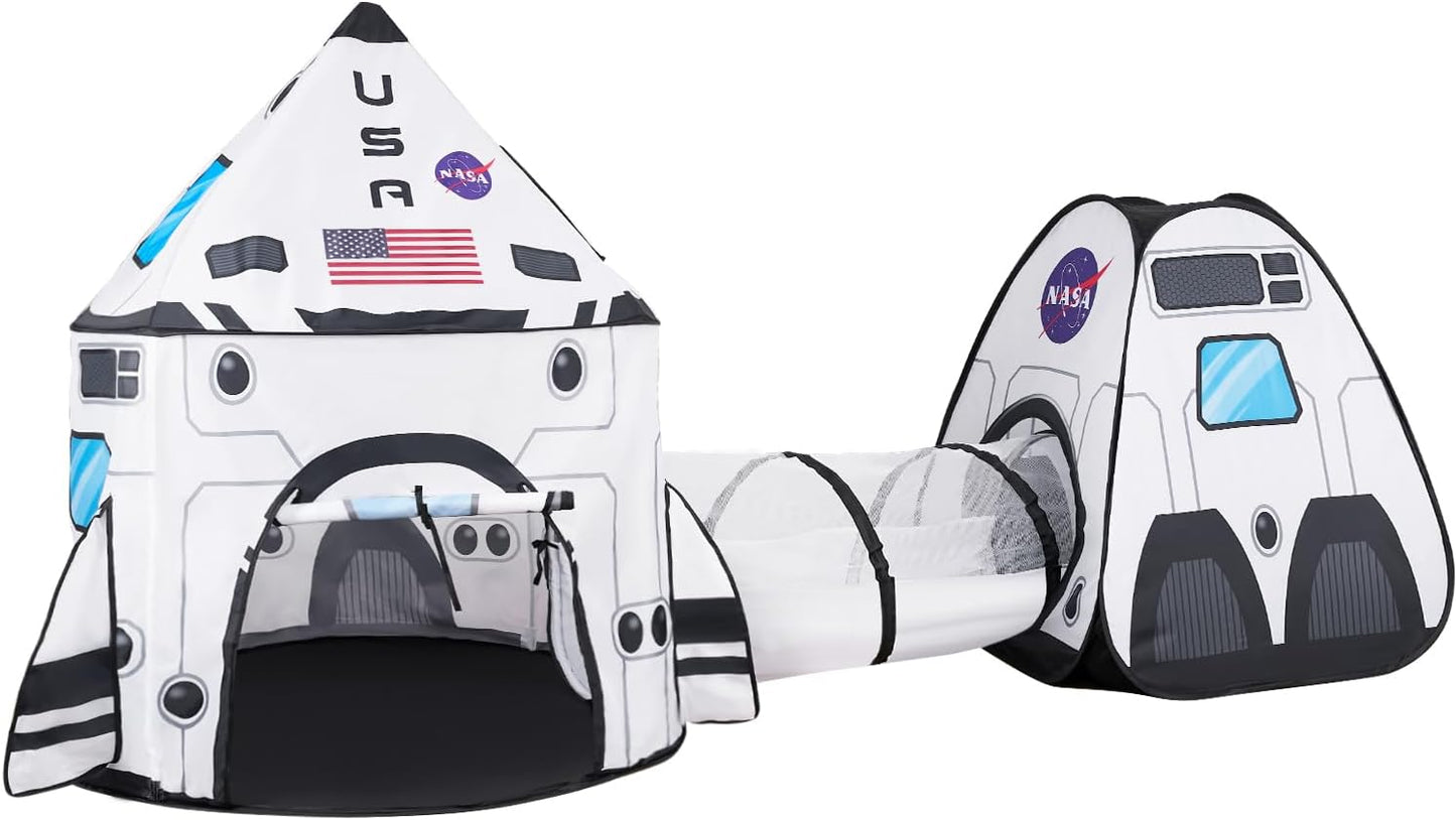 White Rocket Ship Play Tent Set with Tunnel - Indoor/Outdoor Kids' Spaceship Tent