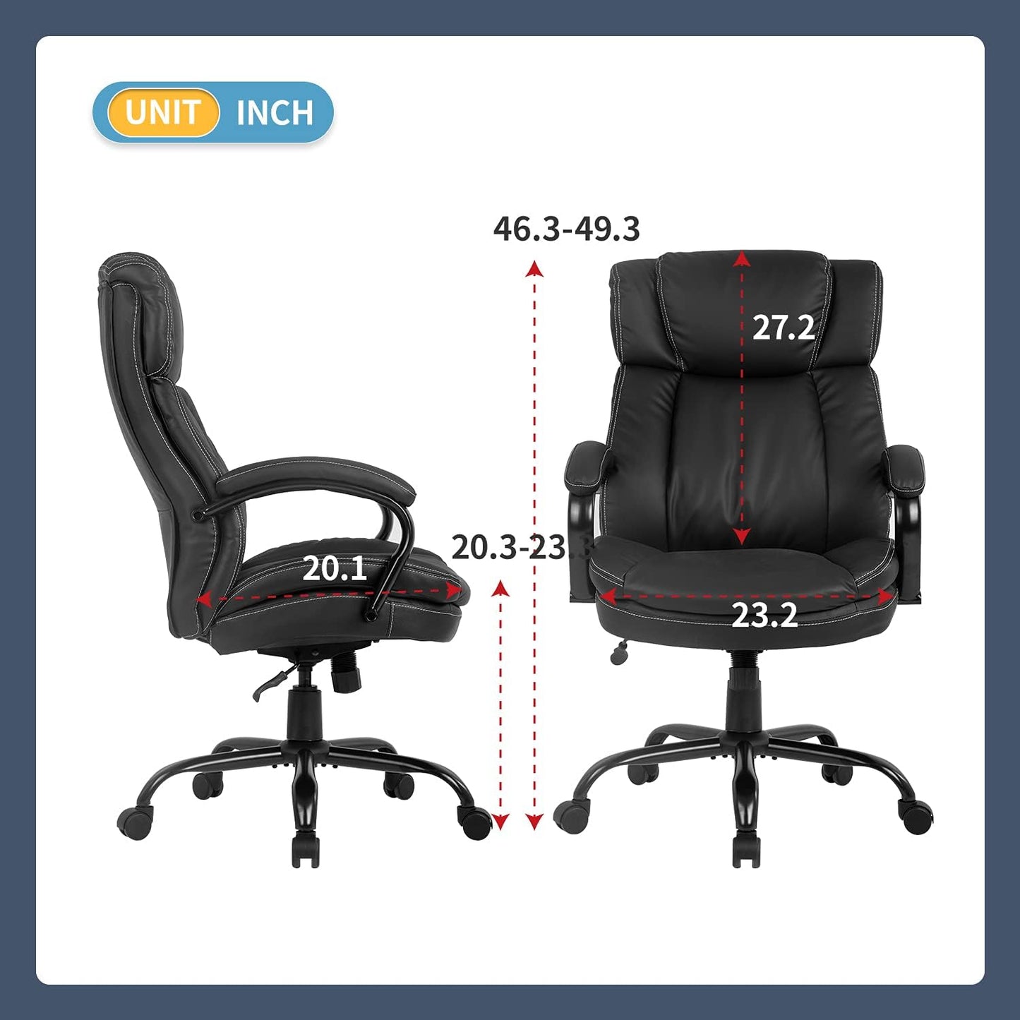Big & Tall Ergonomic Office Chair – 500lbs Capacity, Adjustable with Lumbar Support