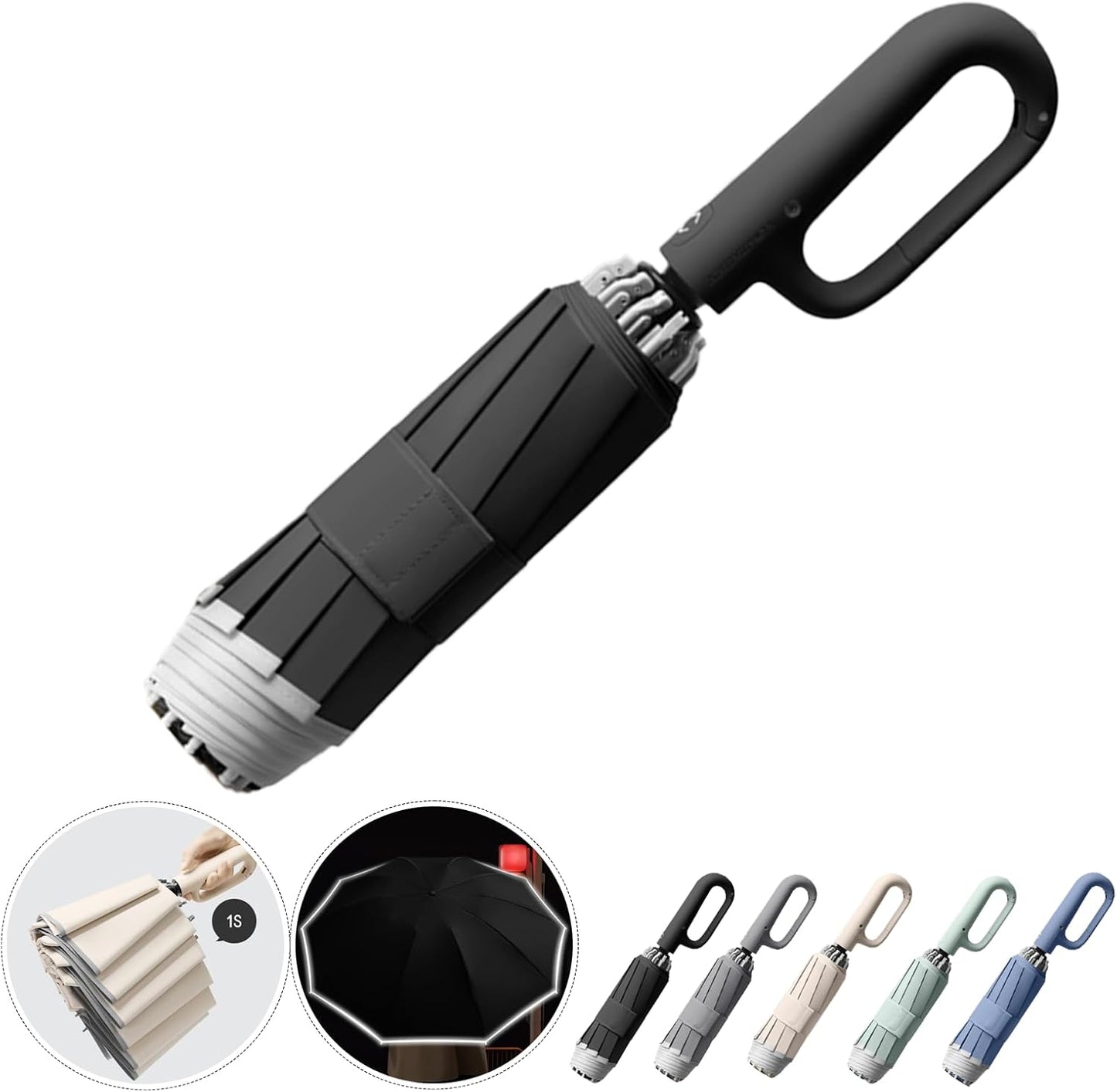 Ring Buckle Umbrella – Reflective Safety Strip, Sturdy Windproof, Reverse Automatic