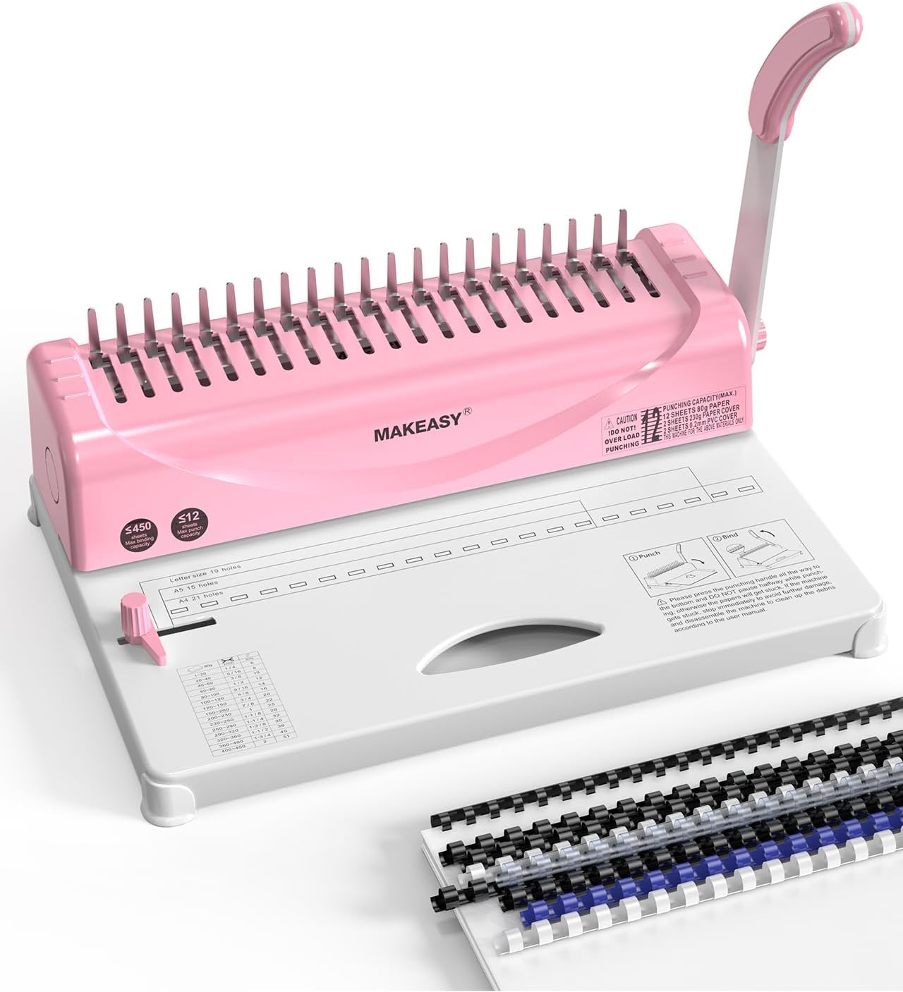 Binding Machine, 21-Hole, 450 Sheets with Comb Bindings, for Letter Size, A4, A5 Paper