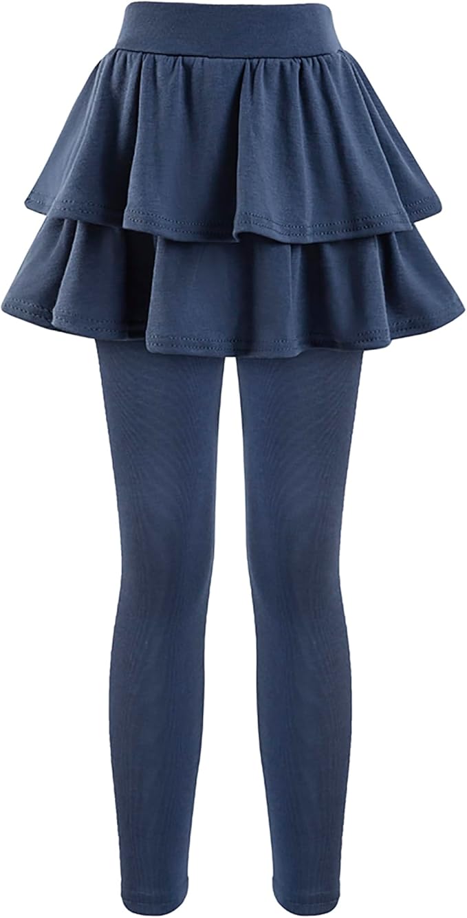 2-Pack Girls’ School Uniform Skirted Leggings – Stretchy Warm Jeggings (Navy/Khaki, Size 4–5T)