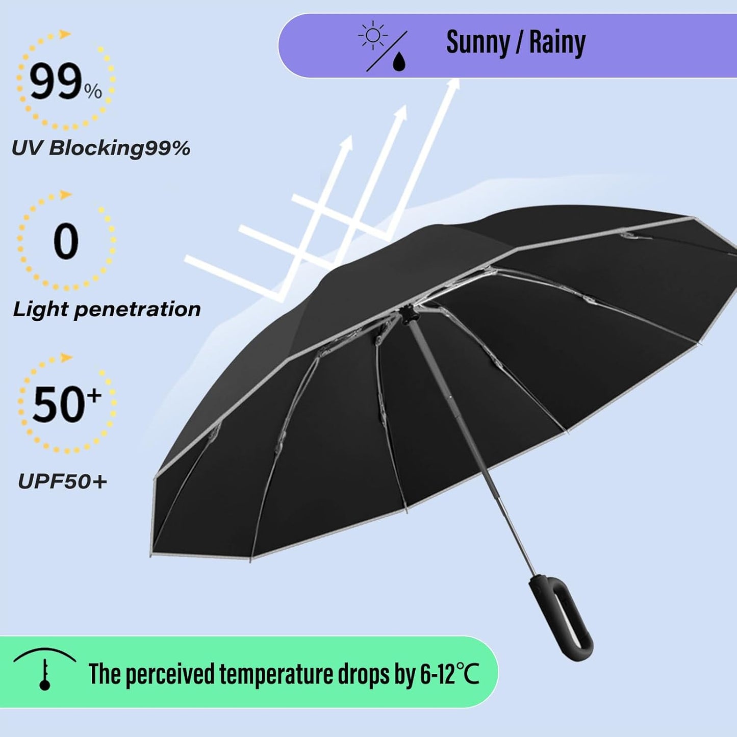 Ring Buckle Umbrella – Reflective Safety Strip, Sturdy Windproof, Reverse Automatic
