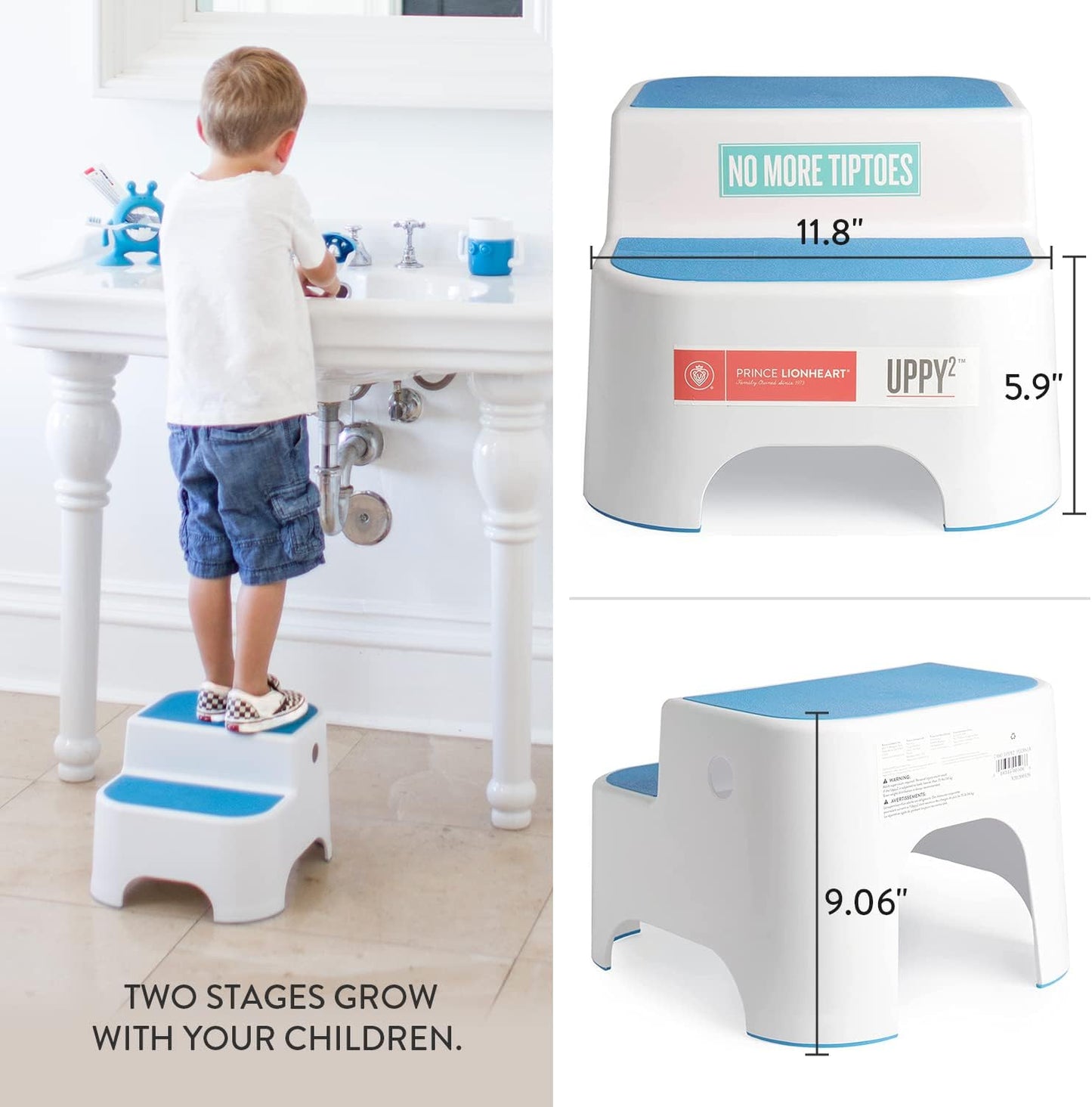 Dual Height Step Stool for Potty Training and Kitchen Use, Non-Slip Top and Sturdy Base