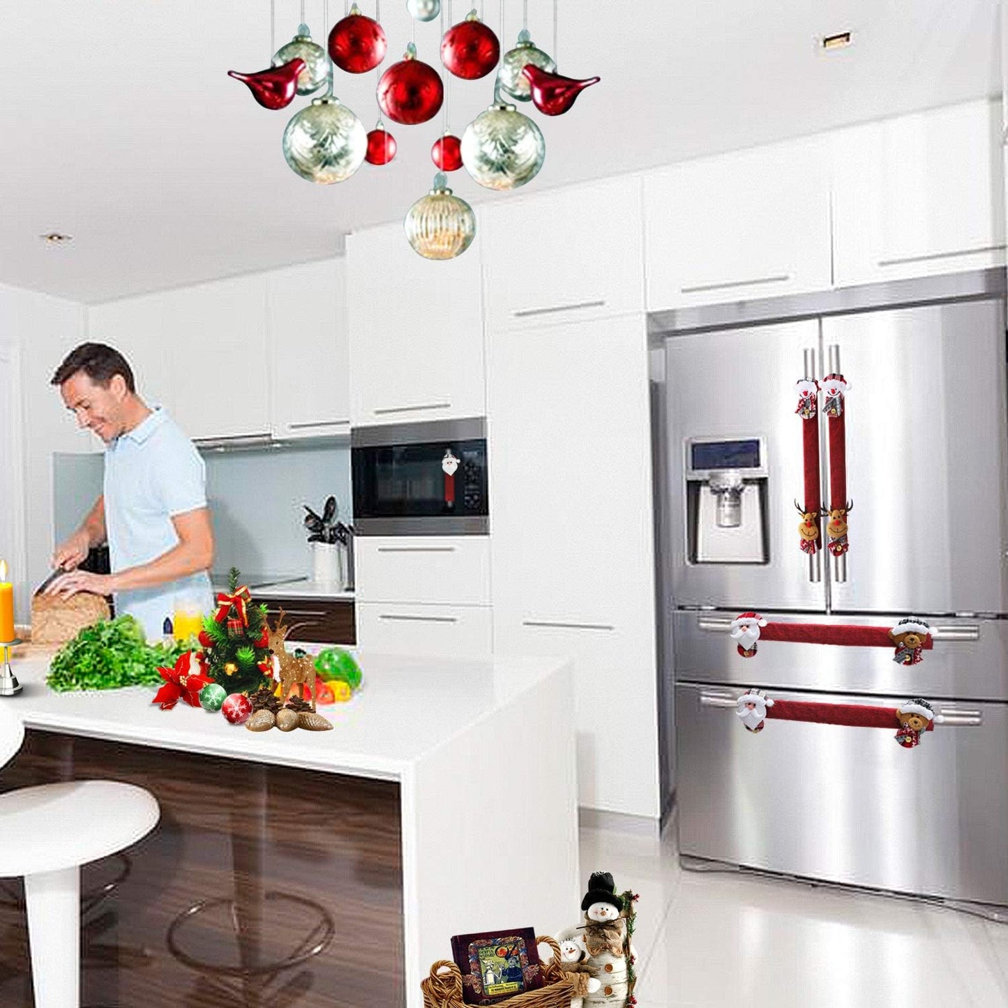 6-Pack Christmas Refrigerator Handle Covers - Santa & Snowman