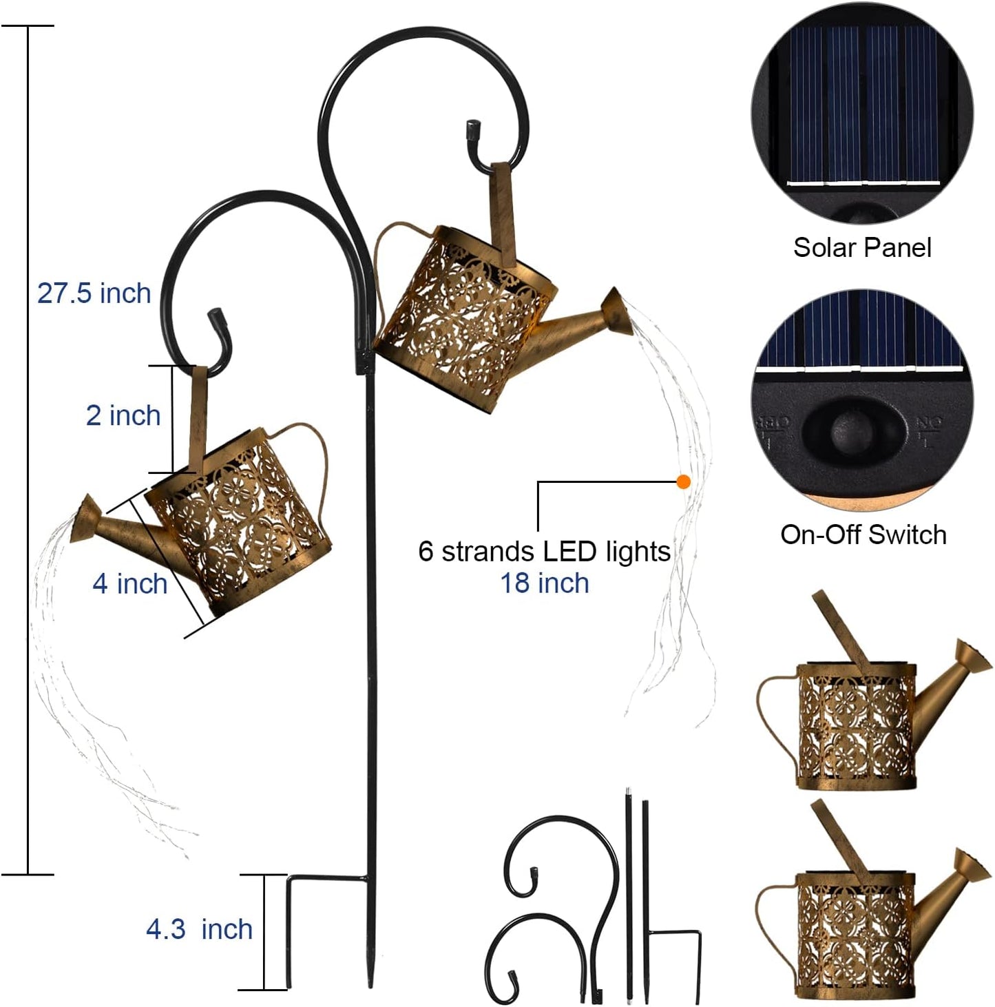 Solar Watering Can Lights Outdoor with 8 Multi-Color Changing Modes