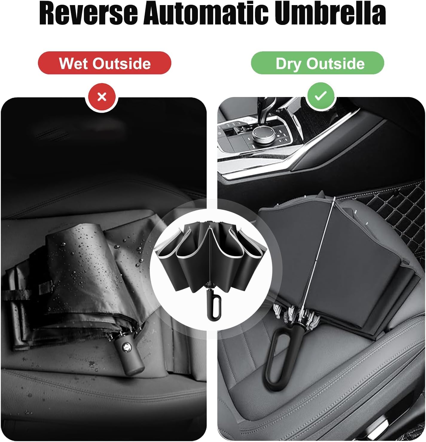 Ring Buckle Umbrella – Reflective Safety Strip, Sturdy Windproof, Reverse Automatic