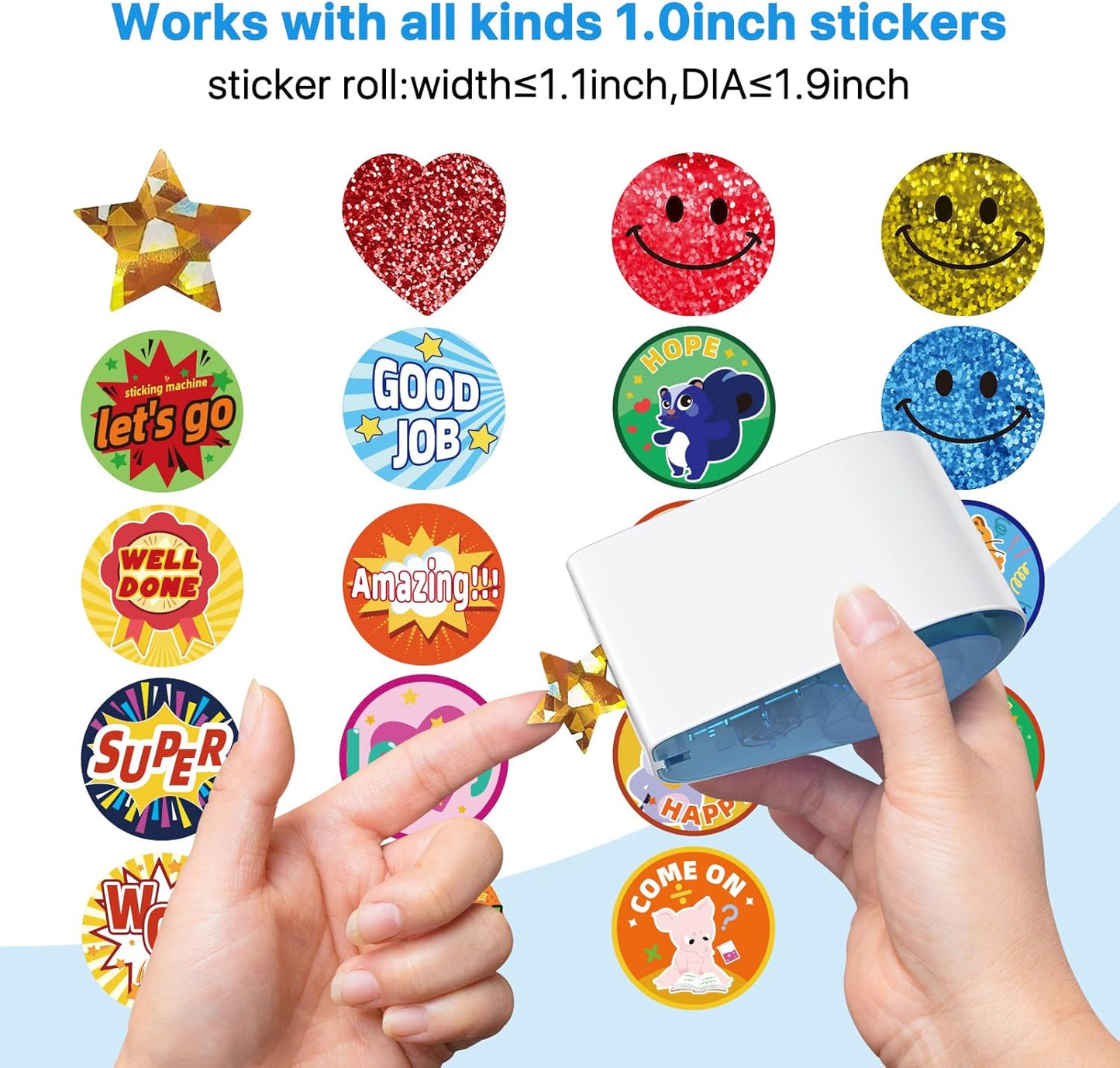 1520-Piece Manual Sticker Dispenser: 1-Inch Holographic Gold Stars, Red Hearts, and Smiley Faces for Kids' Rewards
