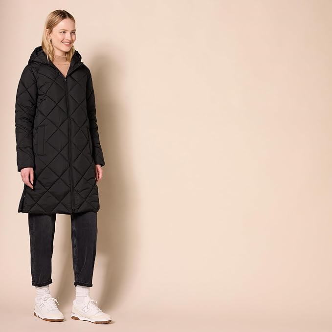 Women’s Heavyweight Puffer Jacket – Diamond Quilted Knee-Length Winter Coat