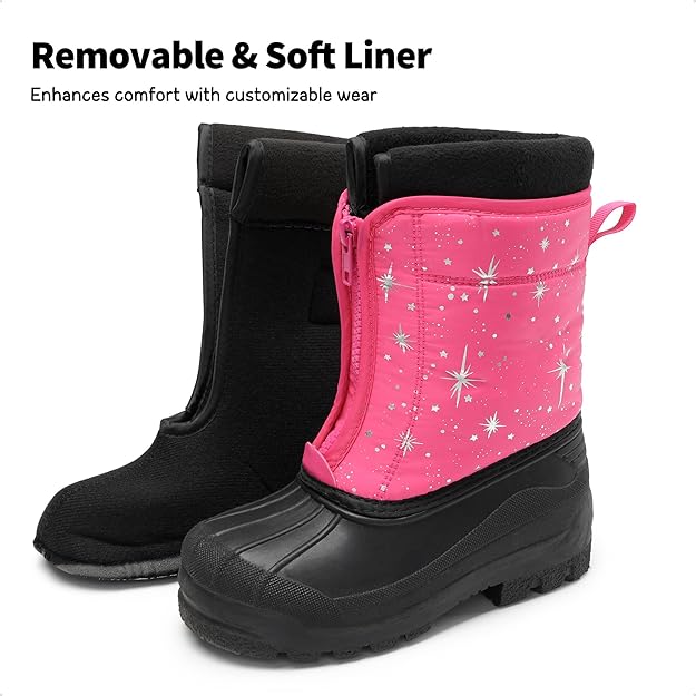 Kids’ Waterproof Winter Snow Boots – Fuchsia/Multi (Size for 13-Year-Old)