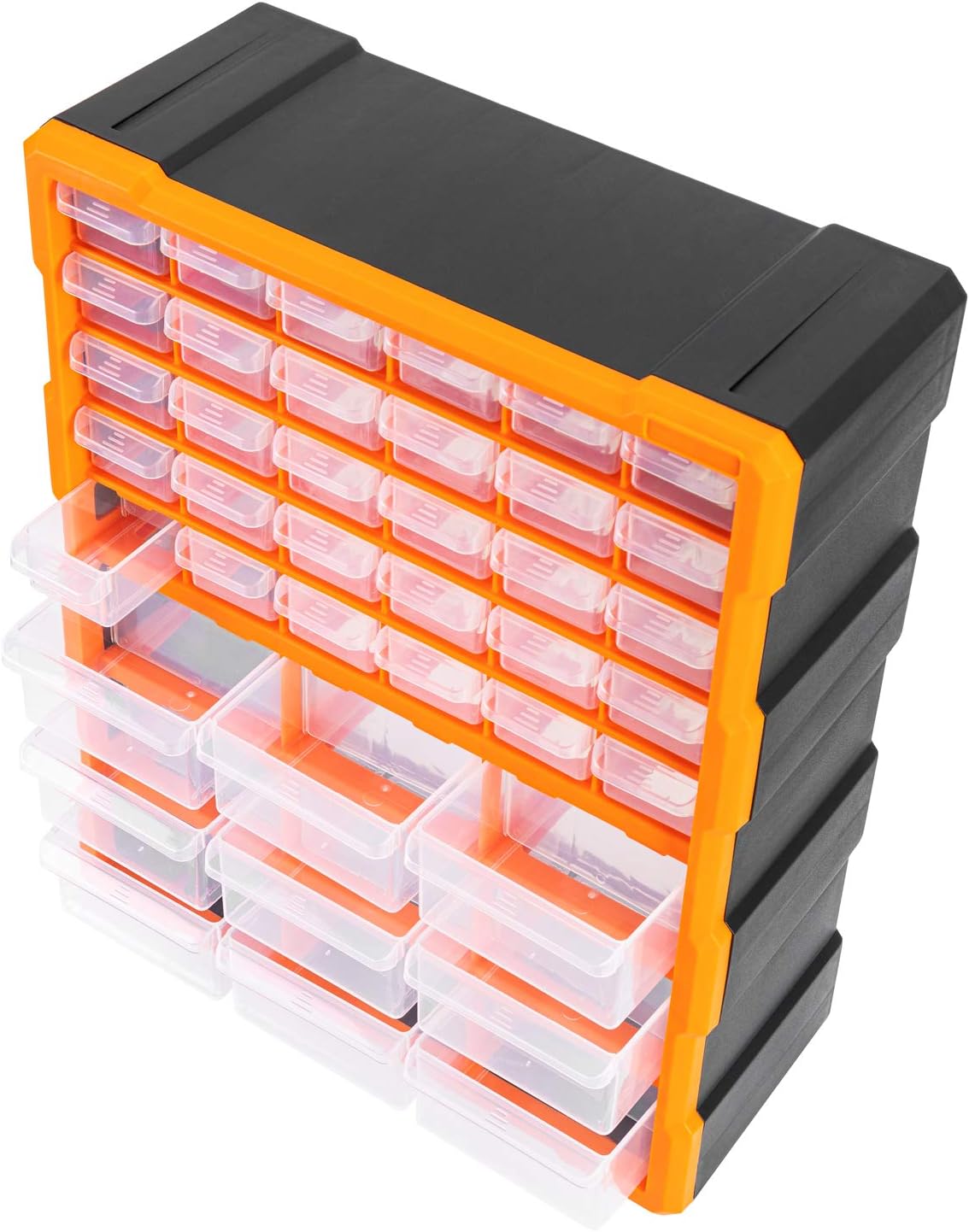39-Drawer Wall-Mounted Craft Storage Cabinet Organizer in Black and Orange