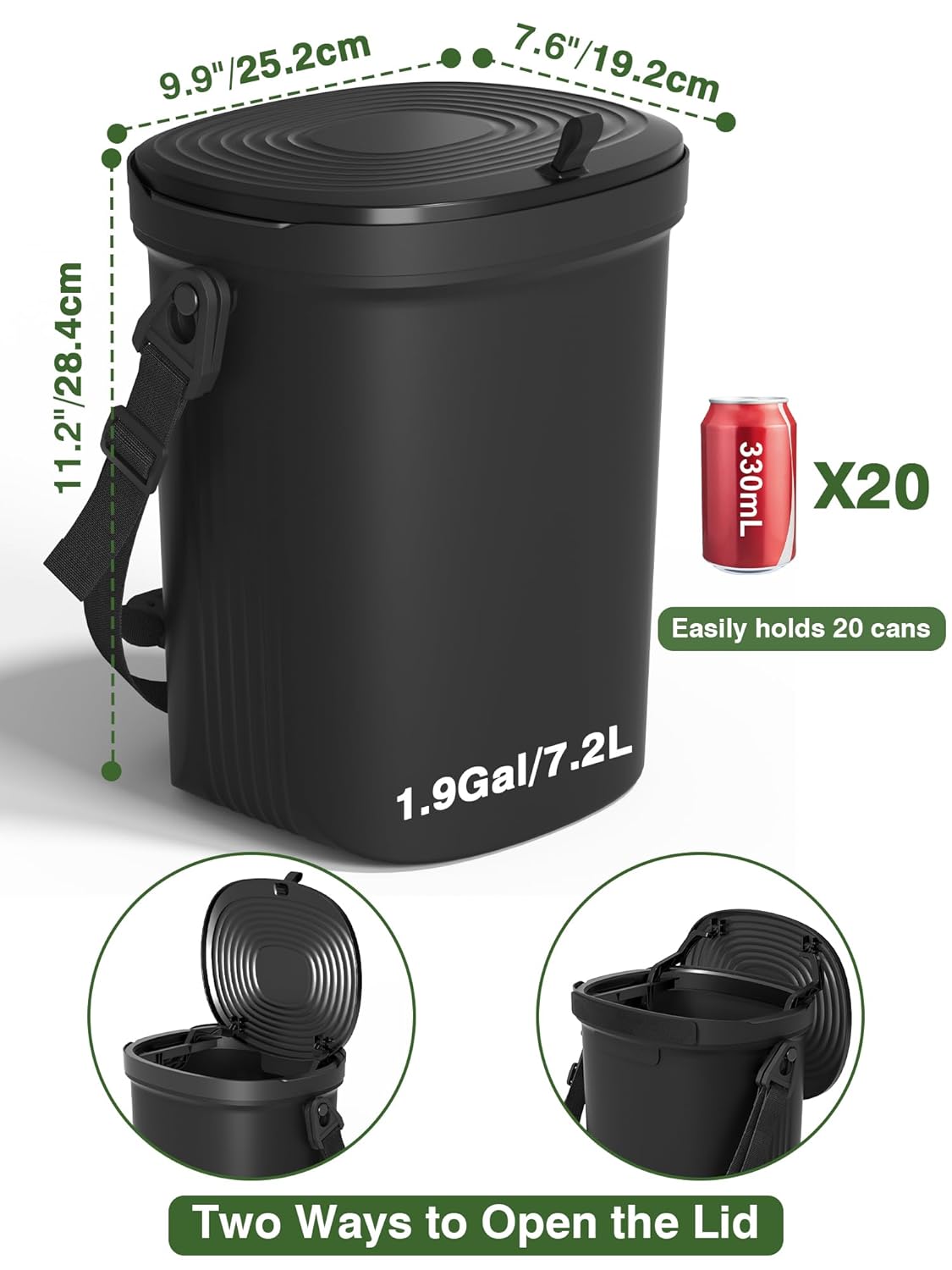 Leakproof Car Trash Can – 1.9 Gallon Silicone Hanging Garbage Bin with Lid for Cars, SUVs & Trucks