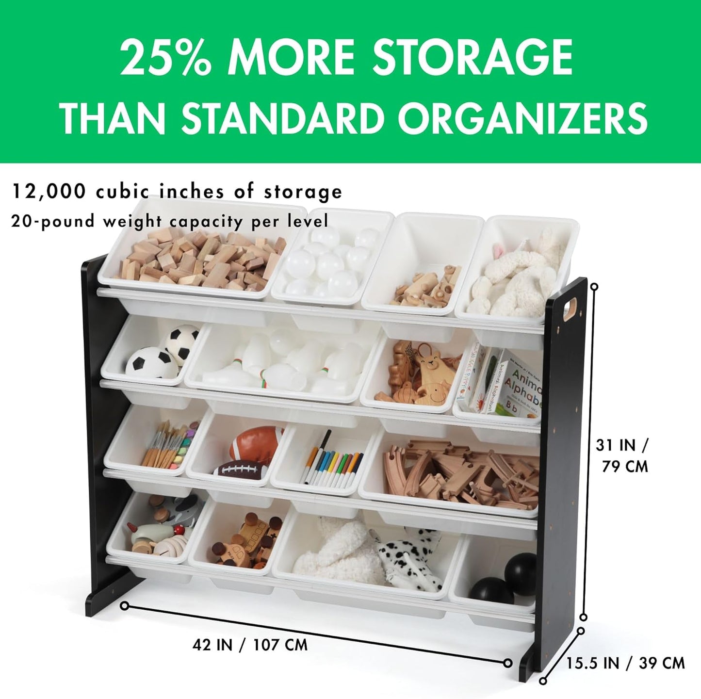 Large Toy Storage Organizer with 16 Removable Bins