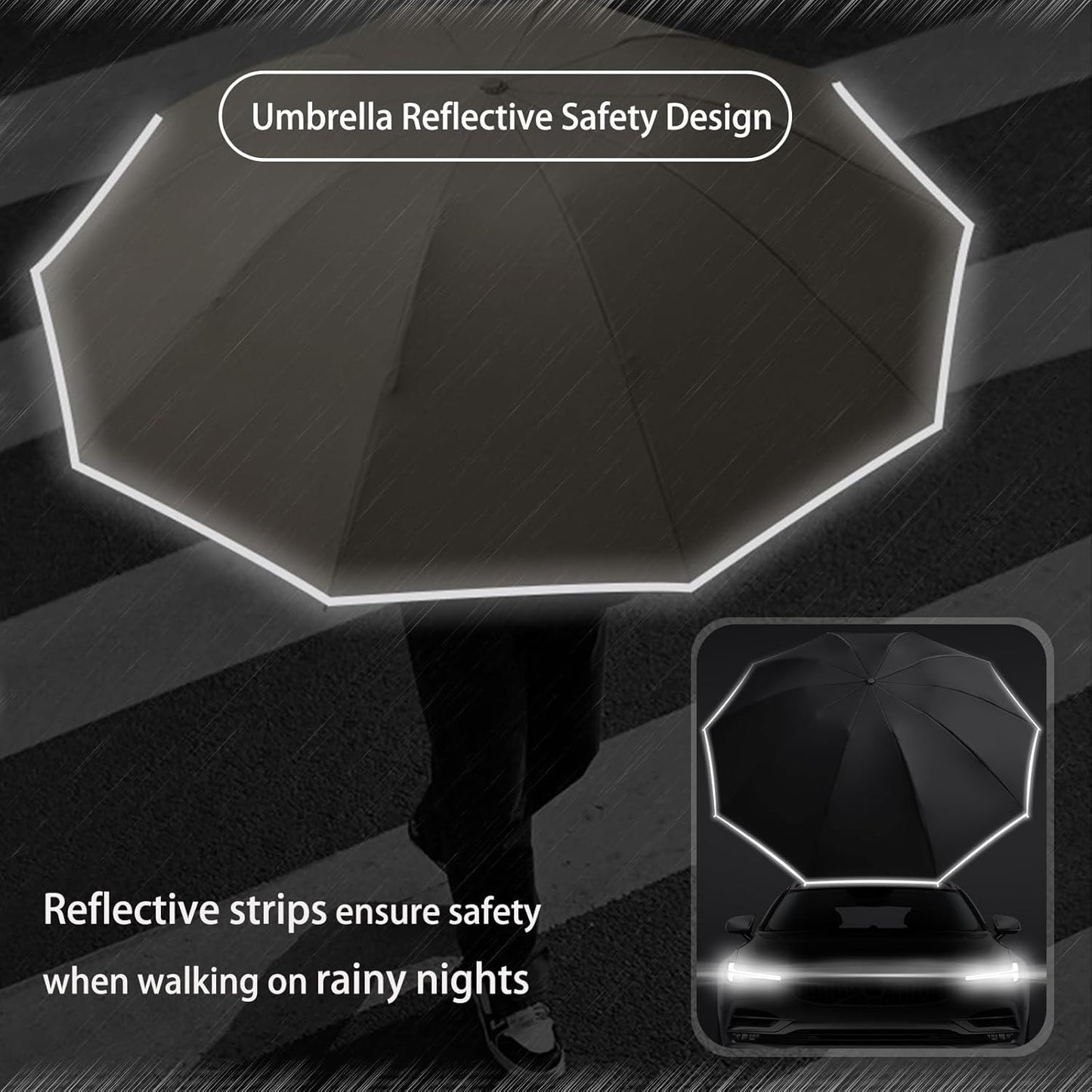 Ring Buckle Umbrella – Reflective Safety Strip, Sturdy Windproof, Reverse Automatic