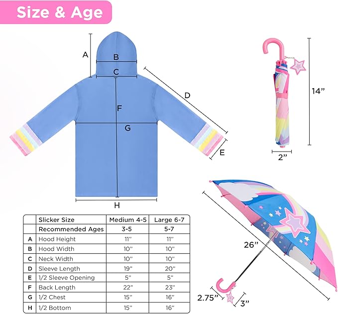 Kids Umbrella & Rain Coats Set for Girls and Boys