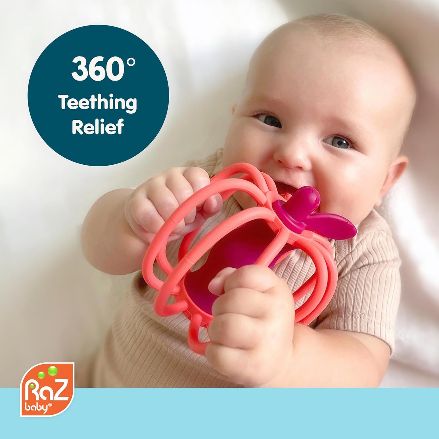 Silicone Teether & Rattle Toy – BPA-Free, Easy-Grip Teething Relief with Soothing Sounds (3M+)