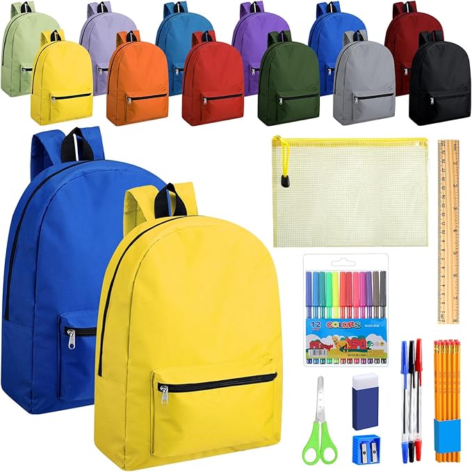 12-Pack 17" Backpacks with 144 School Supplies Kits for All Grades