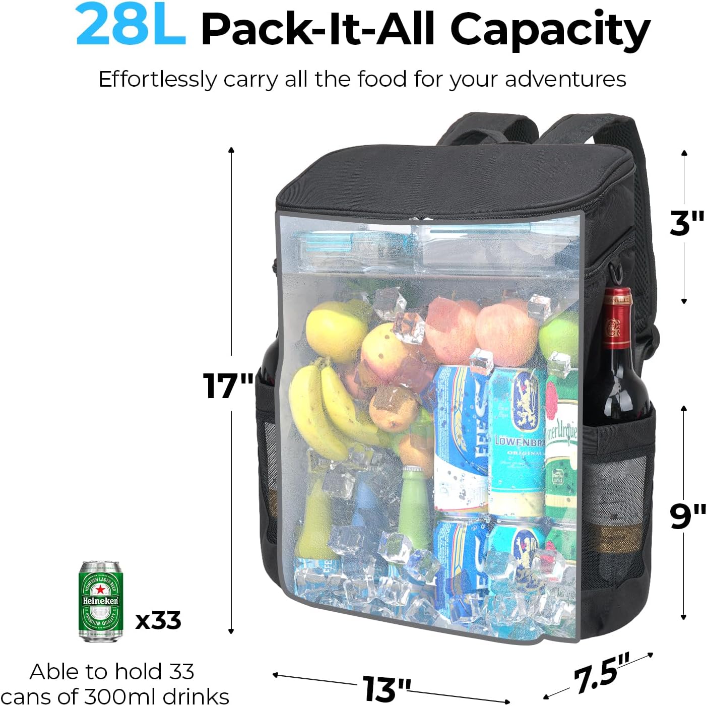 Insulated Backpack Cooler – Leakproof, Holds 30 Cans, Double Deck, Lightweight for Travel & Camping