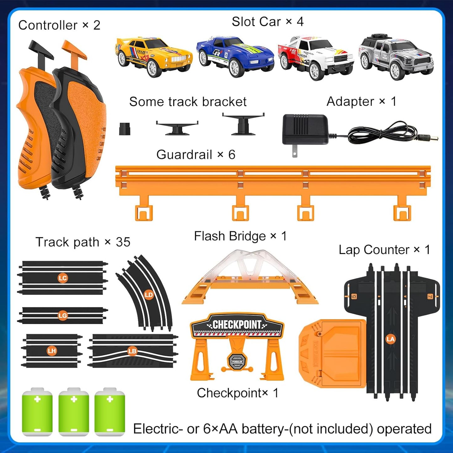 Slot Car Race Track Sets for Boys with 2 High-Speed Slot Cars, Battery or Electric Car Track