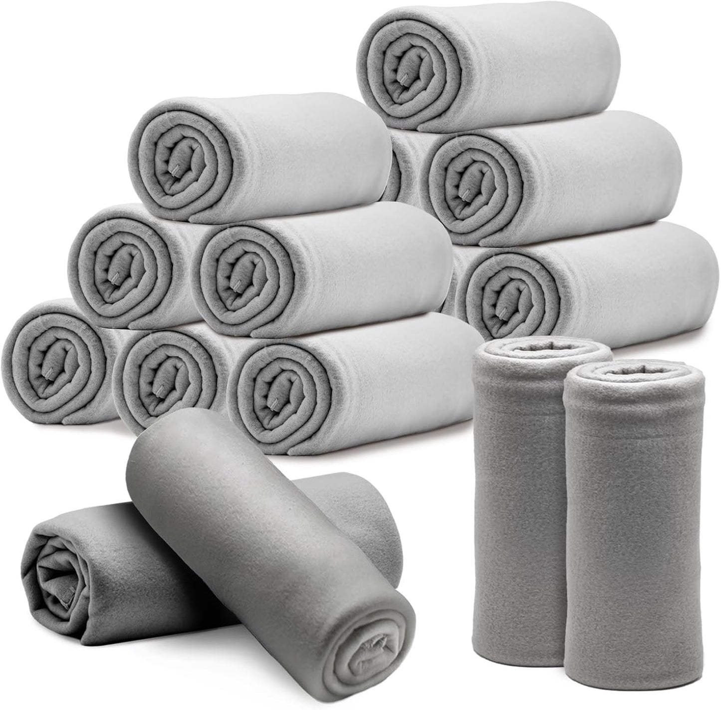 12-Pack Fleece Throw Blankets – Soft, Warm & Lightweight 60" x 50" (Light Gray)