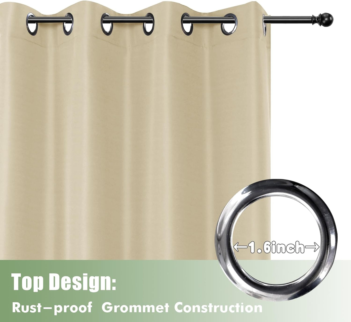 6 Panels Outdoor Privacy Curtains for Cabana Porch Pergola, Sunlight & UV Blocking