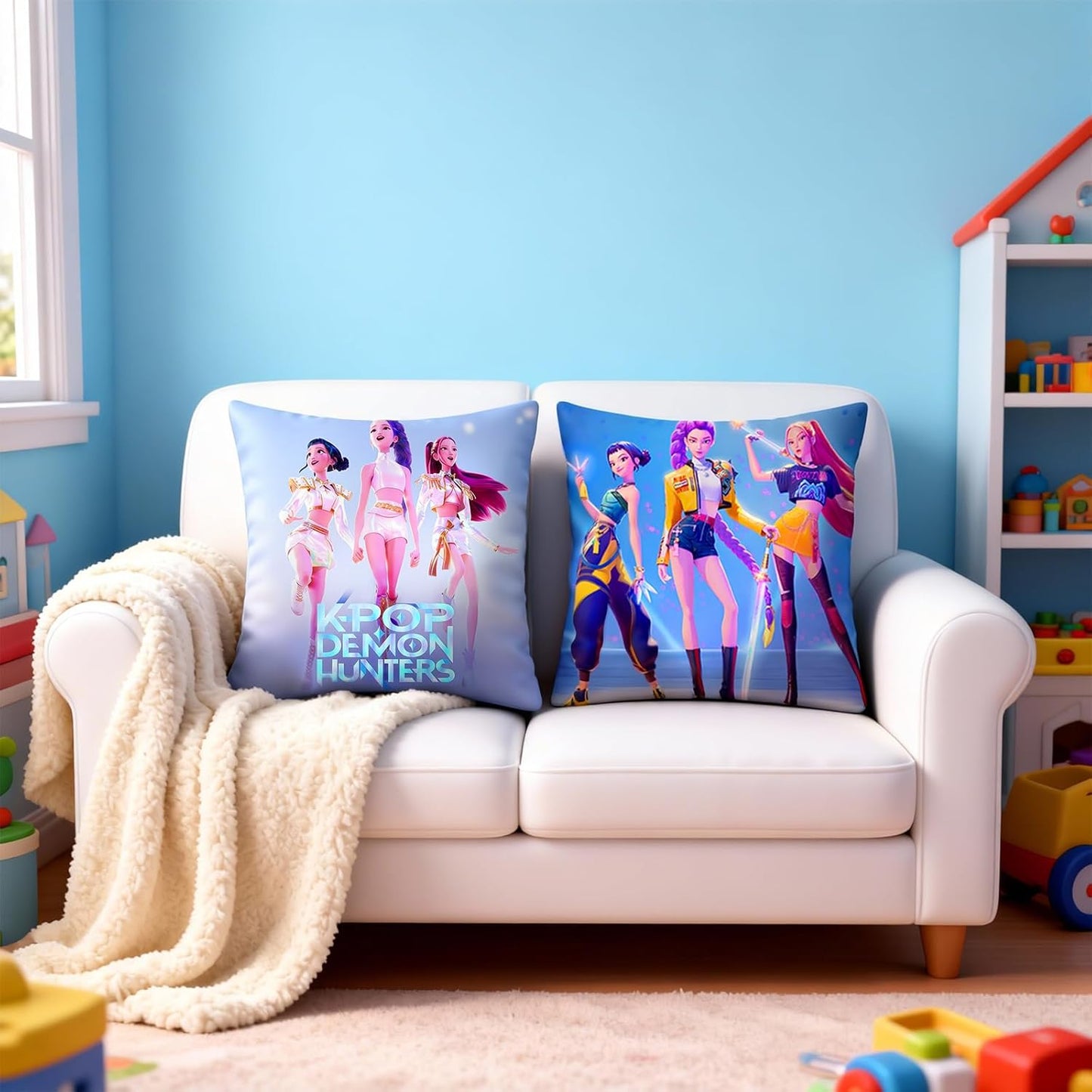 Demon Hunters Pillow Covers (2 Pack) – 18" x 18" Kpop-Themed Decorative Pillowcases with 2 Designs for Bedroom & Fans