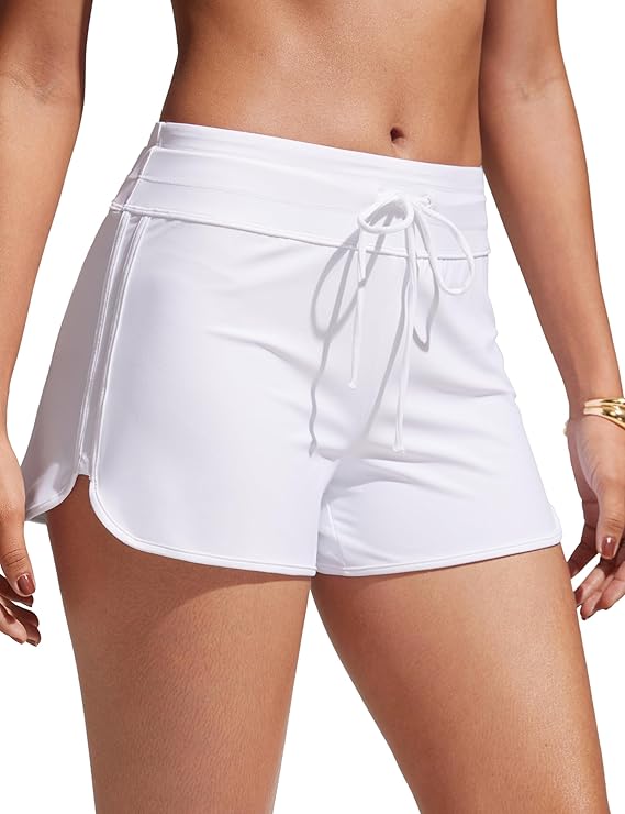 Women's High-Waisted Quick-Dry Swim Board Shorts with Liner