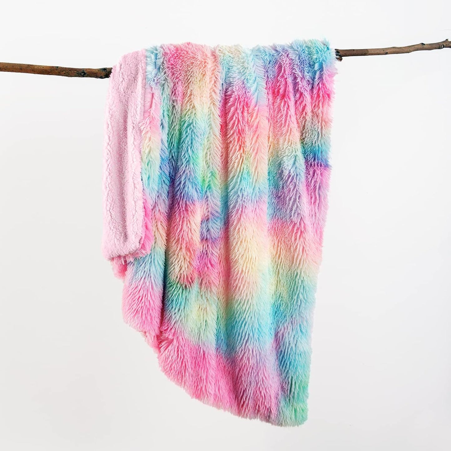 Fuzzy Faux Fur Rainbow Throw Blanket – Super Soft Plush Sherpa (59" x 79")